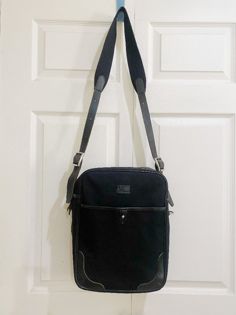 Fred Perry Black Canvas Messenger Bag with Adjustable Strap